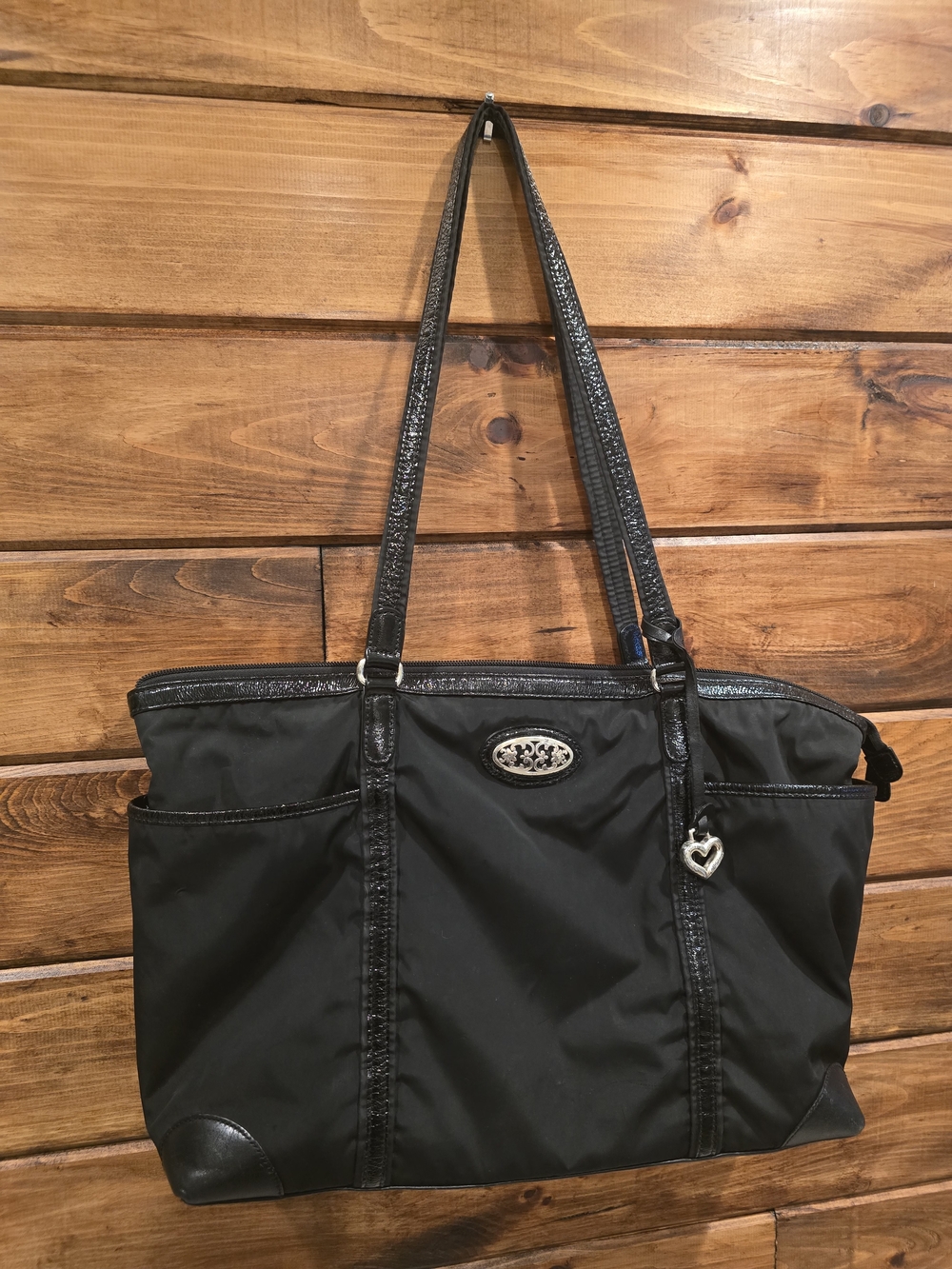 Brighton Black Women's Tote Bag with Heart Charm